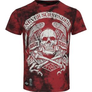 Rock Rebel by EMP rood-zwart t-shirt Never Surrender doodskop in batiklook - Heren - M