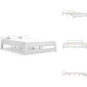 vidaXL Massief Grenenhouten Bedframe - Classic - Bedframes - Afmeting- 204 x 187 x 55 cm - Kleur- Wit - Bed