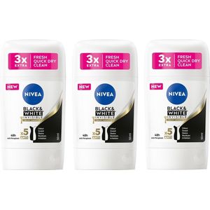 Nivea Deo Stick - Black & White Silky Smooth - 3 x 50 ml