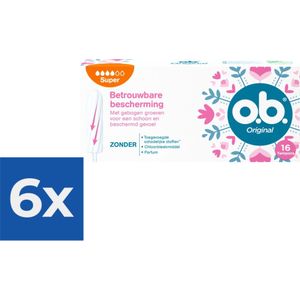 O.B. Tampons - Original Super Plus - Gebogen Groeven - 16 stuks - Voordeelverpakking 6 stuks