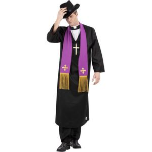 Smiffy's - Horror Films Kostuum - Father Merrin Priester - Man - Paars, Zwart - Medium - Halloween - Verkleedkleding