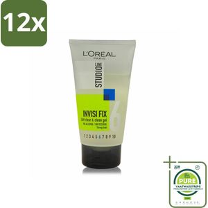 L'Oréal Studio Line Invisi Fix 24H Clear & Clean Gel Strong 150 ml - Voordeelverpakking - 12 stuks - Haar gel - Haar fixatie