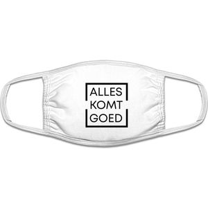 Alles komt goed | grappig mondkapje | gezichtsmasker | bescherming | bedrukt | logo | Wit mondmasker van katoen, uitwasbaar & herbruikbaar. Geschikt voor OV
