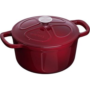 Gietijzeren pan braadpan kookpan 2,5 l - 20 cm braadpan geëmailleerd temperatuurbestendig - alle gerechten en kookoppervlakken - rood