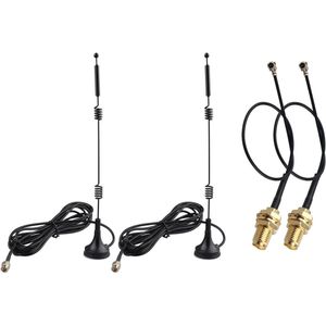 Set van 2 dual band 12dBi RP-SMA mannelijke antennes met 15 cm U.FL IPX IPEX MHF1 naar RP-SMA vrouwelijke kabel, geschikt voor versterker, router, wifi camera en draadloze netwerkkaart