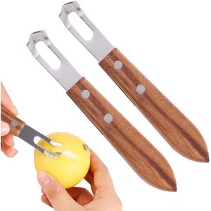 Citroenschiller 2 stuks - Roestvrij Staal - Houten Handvat - Voor Citrusvruchten - Gemakkelijk Schillen - Roestvrijstalen Mes voor Pomelo, Limoen, Grapefruit, Sinaasappel, Citroen