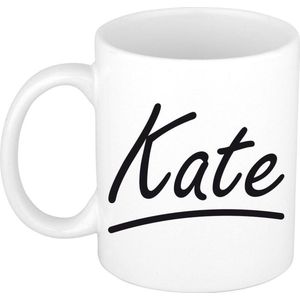 Kate naam cadeau mok / beker sierlijke letters - Cadeau collega/ moederdag/ verjaardag of persoonlijke voornaam mok werknemers