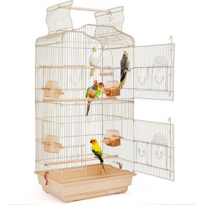 Papegaaienkooi - Parkietenkooi - Grote Vogelkooi voor Binnen - Inclusief Speelgoed - Vogelkooien met Badhuis - 46x35x105cm - Licht Bruin