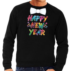 Happy new year sweater / trui met vlinderstrikje voor oud en nieuw voor heren - zwart - Nieuwjaarsborrel kleding S