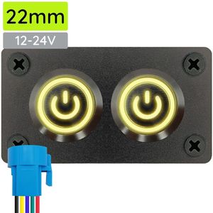 ProRide Metalen pulsschakelaar 12-24V OFF-(ON) - Inbouwpaneel tweevoudig - 22mm - IP67 - LED indicatie Geel