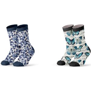 Sock My Feet geschenkdoos sokken dames 36 38 - cadeau voor vrouw - duurzaam - naadloos - Blooming Indigo Fluttering Notes