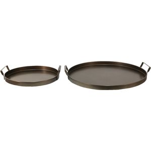 Clayre & Eef Decoratie Dienblad Set van 2 Ø 47 Ø 32 cm Bruin Ijzer Rond Serveerschaal