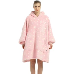 JAXY - Hoodie Deken Dames en Heren - Fleece Deken Met Mouwen - Snuggle Hoodie - Oodie - 1450 gram - Pink Luminous