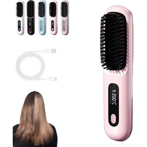 Draadloze Stijlborstel - Roze - Mini-stijlborstel - Oplaadbaar via USB - 3 Temperatuurstanden - LED-scherm