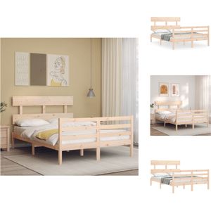 vidaXL Bed Massief Grenenhout - 205.5 x 145.5 x 81 cm - Multiplex lattenbodem - Functioneel hoofd- en voeteneinde - Bed