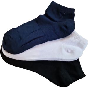 Ruinur Kindersokken - Sneakersokken - Katoenen Sokken - 3 Paar - Maat 23-26 - Donkerblauw/Wit/Zwart