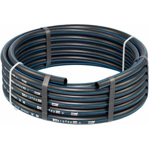 ZPE Tyleenslang - drinkwaterbuis 16 mm x 1.8 mm - 100 meter - zwart met blauwe strepen - Kiwa keurmerk