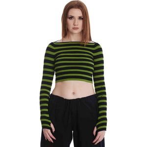 Banned - Frances Striped Gebreide trui - M - Groen/Zwart