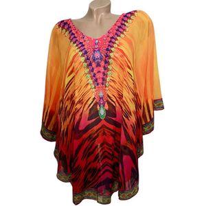 Kaftan - Tuniek half transparant -Vlinder Model - 82CM/85CM Onesize oranje