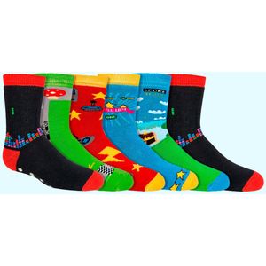 Kindersokken | huissokken | antislip | vrolijke sokken | glow in the dark print | per 6 paar | thema: gaming