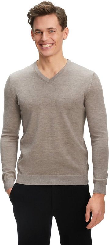 FALKE Basic New Merino V-Neck elegante klassieker wol trui heren beige - maat S
