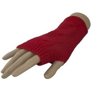Vingerloze handschoenen rood met kabelpatroon voor volwassenen