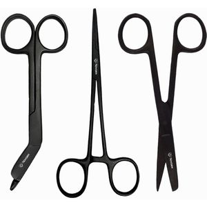 Scharenset verpleegkundige ""Matt black"" - verbandschaar - schaar - kocher - 14cm - 8mm - verpleegkundige accessoires - verpleegkundige cadeau - verpleegkundige scharenset