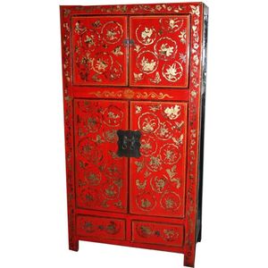 Fine Asianliving Antieke Chinese Bruidskast Rood Handbeschilderd High Gloss B92xD45xH173cm Chinese Meubels Oosterse Kast
