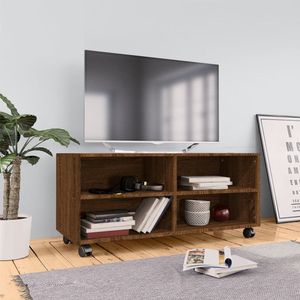 The Living Store Tv-meubel Met Wieltjes - Bruineiken - 90 x 35 x 35 cm - Duurzaam materiaal