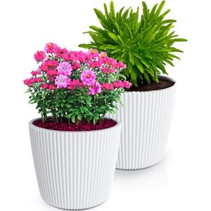 Prosperplast Plantenpot/bloempot Buckingham - 2x - buiten/binnen - ivoor wit - D14 x H13 cm