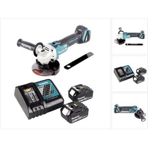 Makita DGA 506 RG accu haakse slijper 18 V 125 mm borstelloos + 2x accu 6.0 Ah + lader