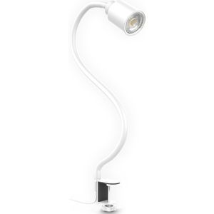 B.K. Licht klemlamp wit - LED - draaibaar - aan/uit schakelaar - netstroom - bureaulamp - tafellamp - met GU10 - 3.000K - 400Lm - 5W