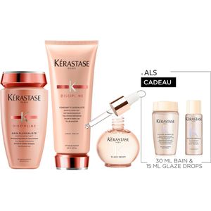 Kérastase Discipline & Gloss Absolu Trio + Cadeau - Shampoo 250ml, Conditioner 200ml & Glaze Drops 45ml + Shampoo 30ml & Glaze Drops 15ml Cadeau - Voor Onhandelbaar En Lang Haar Gevoelig Voor Pluis