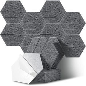 Zeshoekige Zelfklevende Akoestische Panelen - 12 Stuks Geluidsabsorberende Wandpanelen voor Thuis, Kantoor en Studio
