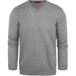 Suitable - Pullover V-Hals Wol Grijs - Heren - Maat XXL - Slim-fit