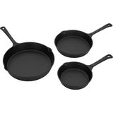 Gietijzeren pannen set van 3 Outdoor koken en kamperen Ø 16/20/25 cm Zwart BBQ#BOSS