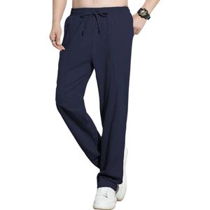 Nivard Linnen Broek Heren - Zomerbroek - Volwassenen - Lange Broek - Pantalon - Strandbroek - Zomer - Ibiza Stijl - Marineblauw - Maat S