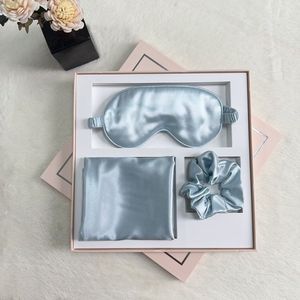 Maxium - Satijnen slaapmasker - Satijnen slaapkussen - Satijnen scrunchie - Blauw - Inclusief box - Kussenhoes - Oogmasker - Satin Mask - Anti Rimpel - Anti Pluis - Kussensloop