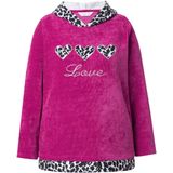 MIAMODA - Dames - Hoodie trui met capuchon pluizige sweatstof luipaard-details - Donkermauve - Maat 42