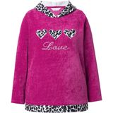 MIAMODA MIAMODA - Dames - Hoodie trui met capuchon pluizige sweatstof luipaard-details - Donkermauve - Maat 42