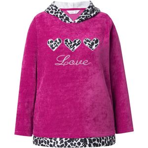 MIAMODA - Dames - Hoodie trui met capuchon pluizige sweatstof luipaard-details - Donkermauve - Maat 42