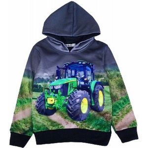 Sweater Hoodie trui met john Deere tractor trekker Kleur grijs maat 98/104 Heel mooi!