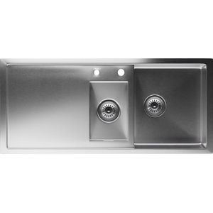 Klarstein TitanSteel Spoelbak 1.5 met afdruipvlak - Afmetingen: 100 x 45 cm (LxB) - Met primaire en tweede bak - Krasvast en hittebestendig - RVS