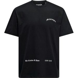 T shirt heren met print- relax fit- Shirt- Only & Sons- Zwart- Korte mouwen- Ronde hals- Print- Maat S