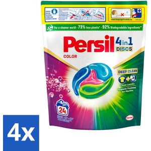 4 x Persil - Wasmiddelcapsules - 4-In-1 Discs - Gekleurde Was - 24 Wasbeurten - Wasmiddelcapsules - Gekleurde Was - Vlekkenverwijdering - Wasverzachter - Wasmiddel