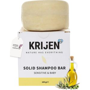 Krijen Vegan Shampoo Bar – Natuurlijke Vaste Baby Shampoo met Kamille & Olijfolie – Plasticvrije, Duurzame & Zero Waste Shampoo zonder Sulfaten – 100 g