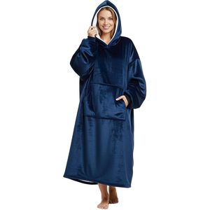 JAXY - Hoodie Deken- Extra Lang 120cm - Fleece Deken met Mouwen - Oversized Hoodie - Deken Trui - Blanket Hoodie - Navy Blue