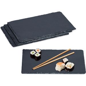 Relaxdays leisteen serveerplank 26 x 16 cm - set van 4 - kaasplank - hapjesplank - sushi