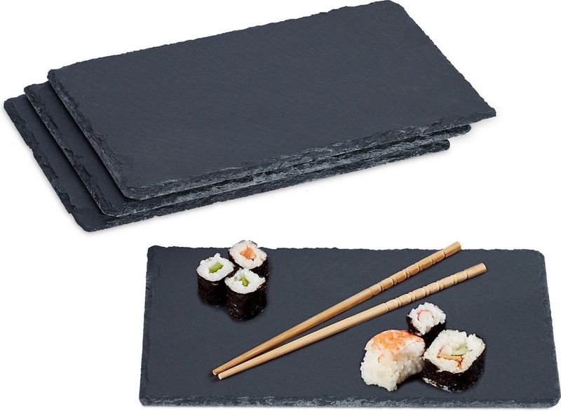 Relaxdays leisteen serveerplank 26 x 16 cm - set van 4 - kaasplank - hapjesplank - sushi