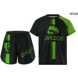 RFWR® Boksshorts en T-shirt Set voor Vechtsporten - Muay Thai, MMA, Kickboksen, Leeftijd 5-16 Jaar